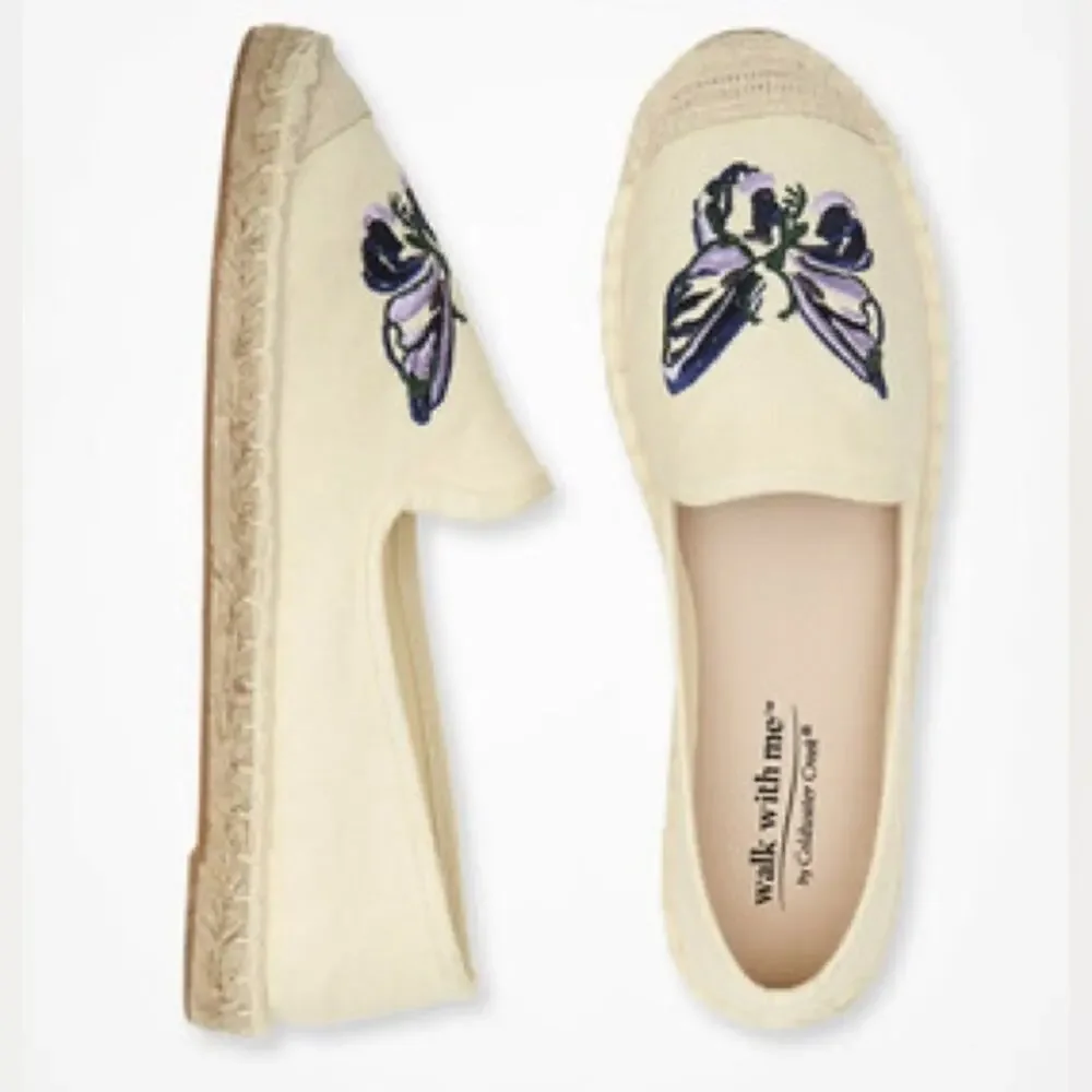 Coldwater Creek Walk With Me Espadrilles Embroidered Butterfly Size 6.5 Boho